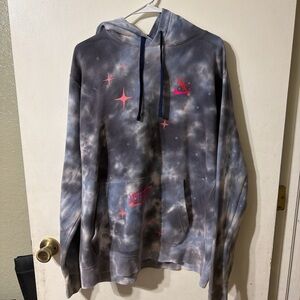 Nike Gray Tie-Dye Hoodie with Pink Star Graphics